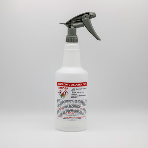 Pre-Labeled GHS Compliant Spray Bottle - 32oz - Isopropyl Alcohol 70%, case/12