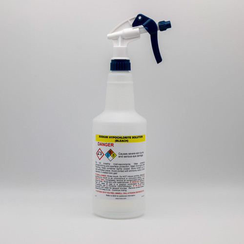 Pre-Labeled GHS Compliant Spray Bottle - 32oz - Sodium Hypochlorite (Bleach), case/12