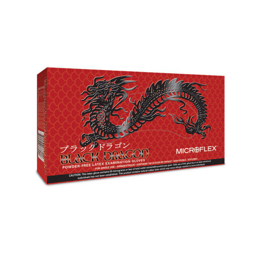 Ansell MICROFLEX™ Black Dragon™ BD-100L Black Natural Rubber Latex Disposable Examination Gloves, Black