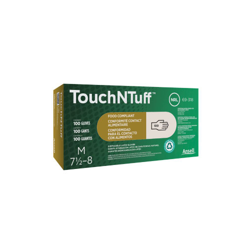 Ansell TouchNTuff™ 69-318 Lightweight Natural Rubber Latex Gloves, Beaded Cuff, Natural, Disposable Protective Gloves