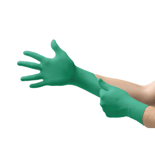 Ansell TouchNTuff™ 92-600 Nitrile Chemical Splash Protection Gloves, Beaded Cuff, Green, Disposable Safety Gloves
