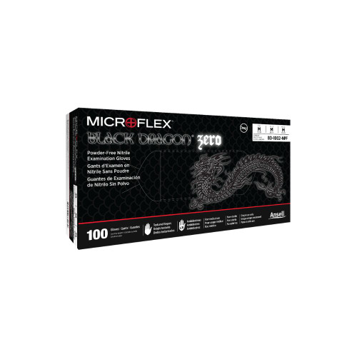 Ansell MICROFLEX™ Black Dragon™ Zero BD-100N Disposable Nitrile Examination Gloves, Black, Beaded Cuff, Standard Cuff