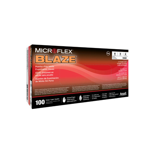 Ansell MICROFLEX™ Blaze™ N48 High-Visibility Orange Nitrile Exam Gloves, Beaded Cuff