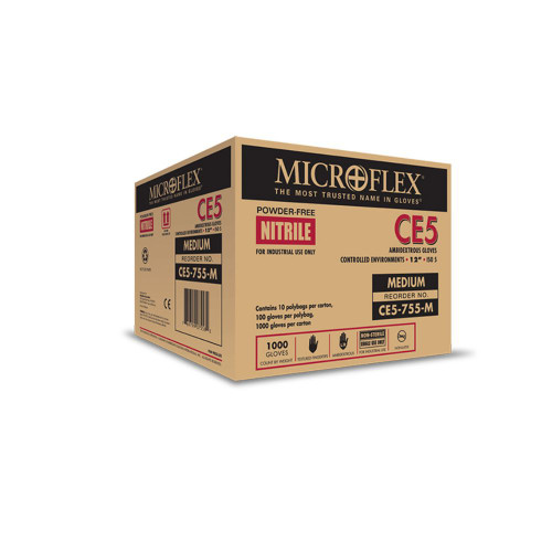 Ansell MICROFLEX® CE5-755 Clean Nitrile Gloves, White, ISO Class 5 (Class 100) Cleanroom Compatible