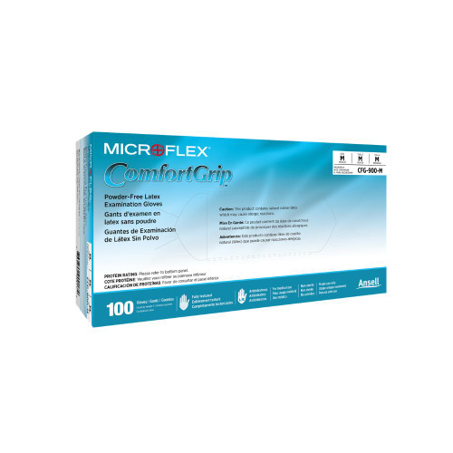 Ansell MICROFLEX™ ComfortGrip™ CFG-900 Natural Rubber Latex Exam Gloves, Textured Grip, Disposable Protective Gloves