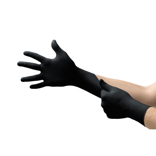 Ansell MICROFLEX™ MidKnight™ MK-296 Powder-Free Black Nitrile Exam Gloves with Superior Grip & Beaded Cuff