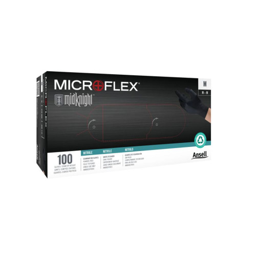 Ansell MICROFLEX™ MidKnight™ MK-296 Powder-Free Black Nitrile Exam Gloves with Superior Grip & Beaded Cuff