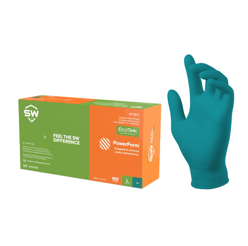SW PowerForm PF-95TL Teal Sustainable Textured Nitrile Exam Gloves, 5.8 mil, 9.5 inch, case/1000