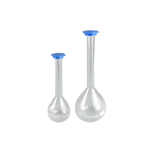 Qorpak Volumetric Flask with Blue Snap Cap, Class A, ASTM E288 (Batch Certificate), Clear, 1000ml, case/2
