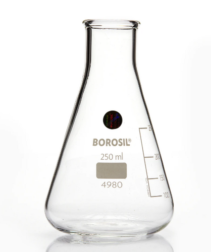 Borosil® Borosilicate Glass Erlenmeyer Flask, Narrow Mouth, Beaded Rim, 250 ml