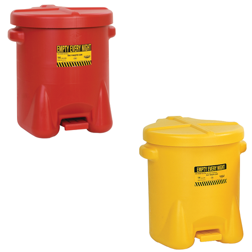 Eagle® 14 gal PE Oily Waste Can, Foot Lever, Red or Yellow