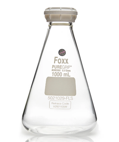 PUREGRIP Borosilicate Glass Flasks Erlenmeyer Clear, GL45 VersaCap, 1000 ml