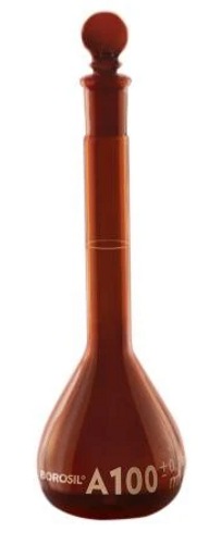 Borosil® Borosilicate Glass Amber Volumetric Flask Wide Mouth with Glass I/C Stopper, Class A Individual Certificate 500 ml