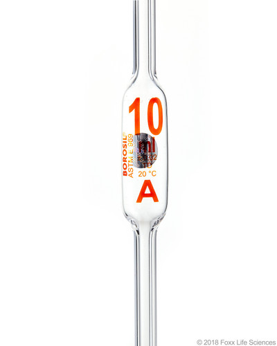 Borosil® Borosilicate Glass Volumetric Pipette, Class A 10 ml Batch Certificate