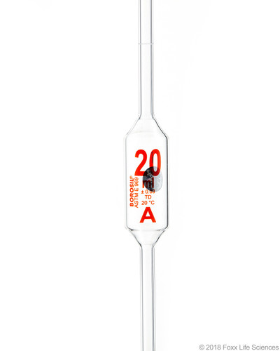 Borosil® Borosilicate Glass Volumetric Pipette, Class A 20 ml Batch Certificate