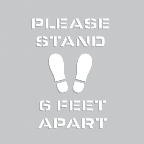 Floor Marking Stencil, Please Stand 6 Feet Apart, Footprint, 24" x 24", Each