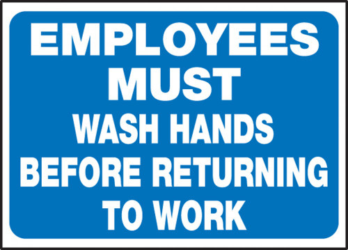 Safety Label: Employees Must Wash Hands Before Returning to Work, 3 1/2" x 5", Adhesive Vinyl, 5/Pack