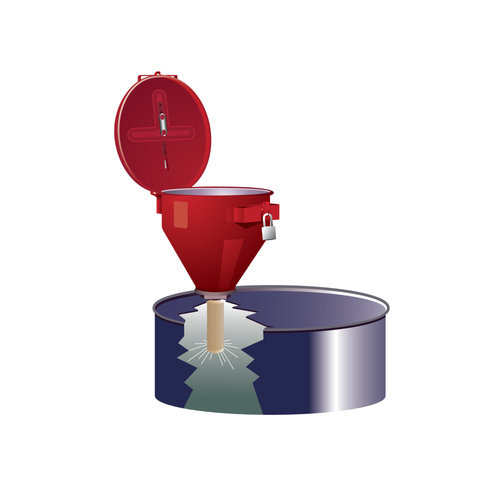 Justrite® Large Metal Drum Funnel, Self-Closing Lid, 6" Flame Arrester, Groundable