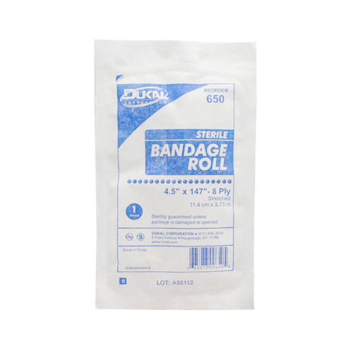 Bandage Roll, 4-1/2" x 3.1 yds, Fluff, Sterile, 8-Ply, 1 Rolls per bag, 100 bags per case