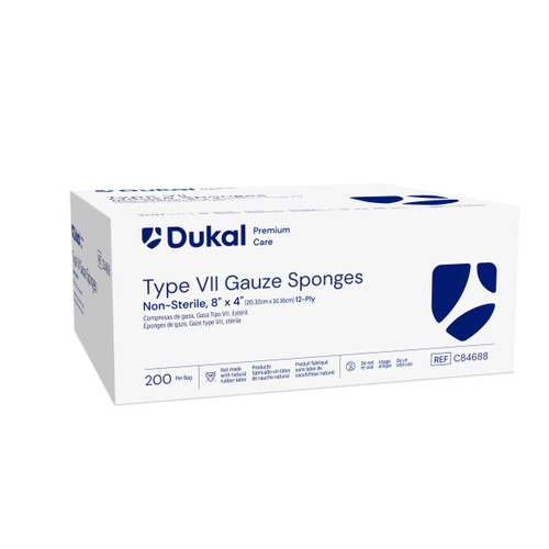 Gauze Sponge, Type VII, Non-Sterile, 8" x 4", 12-Ply, 200 per bag, 10 bags per case