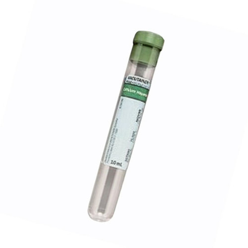 Plastic Tube, Conventional Stopper, 16mm x 100mm, 10.0mL, Green, Paper Label, Lithium Heparin
