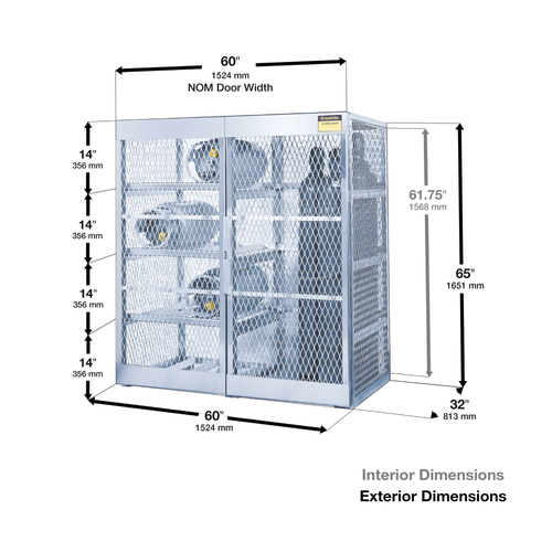 Gas Cylinder Storage Locker, Aluminum, 8 Horizontal & 10 Vertical