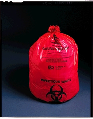 Infectious Waste bag, 23" x 17" x 46", 2.4 mil, 40-55 gal, 100 per case