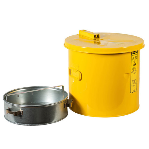 Wash Tank with Basket For Small Parts Cleaning, 3.5 Gallon, Self-Close Cover with Fusible Link, Steel, Yellow