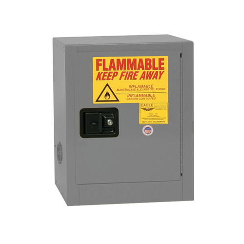 Bench Top Flammable Liquid Safety Cabinet, 4 Gallon, 1 Shelf, 1 Door, Manual Close, Gray