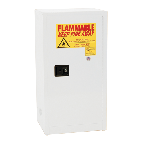 Space Saver Flammable Liquid Safety Cabinet, 16 Gallon, 1 Shelf, 1 Door, Manual Close, White
