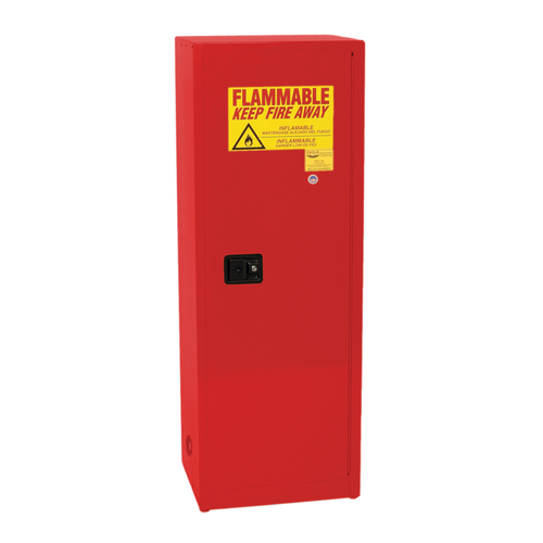 Space Saver Flammable Liquid Safety Cabinet, 24 Gallon, 3 Shelves, 1 Door, Manual Close, Red