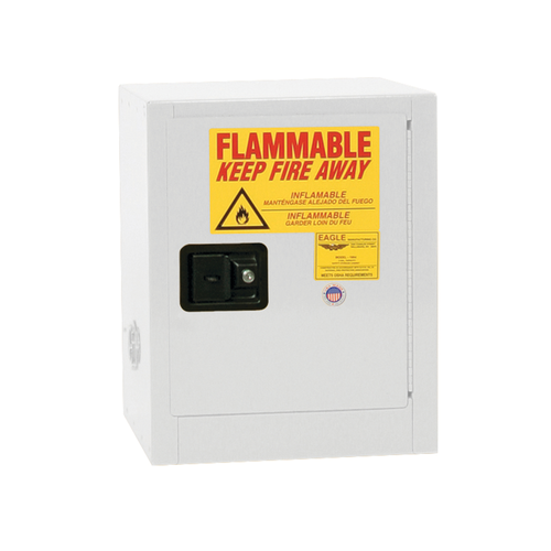 Bench Top Flammable Liquid Safety Cabinet, 4 Gallon, 1 Shelf, 1 Door, Self Close, White