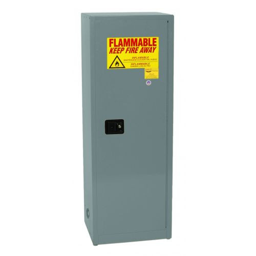 Space Saver Flammable Liquid Safety Cabinet, 24 Gallon, 3 Shelves, 1 Door, Self Close, Gray
