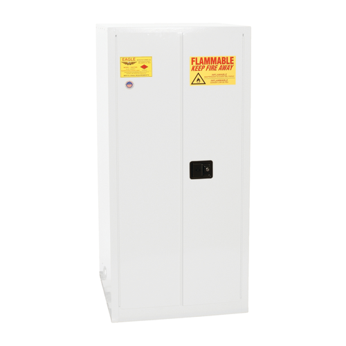 One Drum Vertical Safety Cabinet, 55 Gallon, 1 Shelf, 2 Door, Manual Close, White