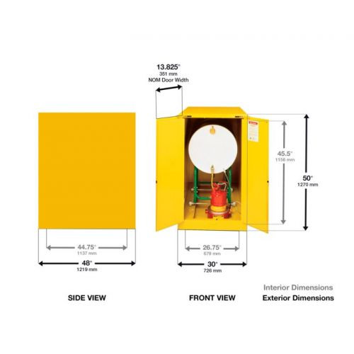 One Drum Horizontal Safety Cabinet, 55 Gallon, 2 Door, Manual Close, Gray