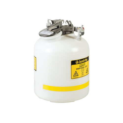 Quick-Disconnect Disposal Safety Can, Polypropylene Fittings For 3/8" Tubing, 5 Gallon, Poly, White