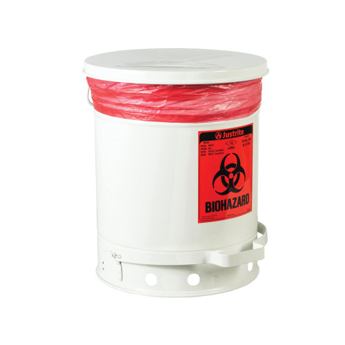 Biohazard Waste Can, 10 Gallon, Foot-Operated Self-Closing SoundGard Cover, White