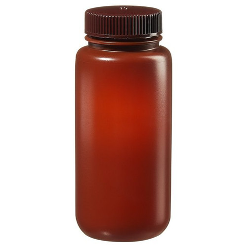 Nalgene® Wide-Mouth Translucent Amber HDPE Packaging Bottles with Cap, Bulk Pack, 500mL, case/125