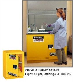 Justrite® Flammable Safety Cabinet for Under Fume Hood 24" self-closing, yellow