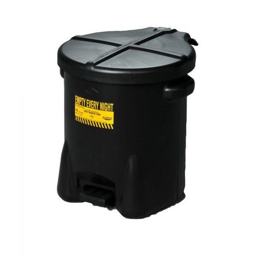 14 Gallon Plastic Oily Waste Can, Hands-Free, Self Close, Black