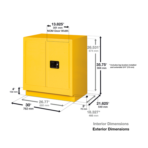 Justrite® Acid Fume Hood Cabinet, ChemCor Lined 19 gal 30" Blue, Self-Closing