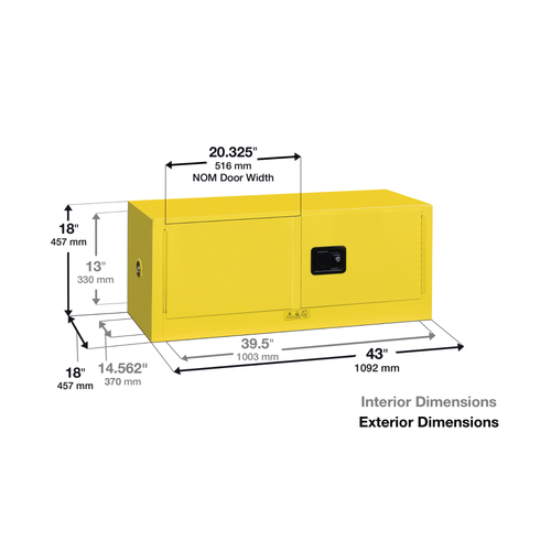 Justrite® Acid Safety Cabinet, Piggyback, 12 gal, ChemCor Liner Blue self-closing