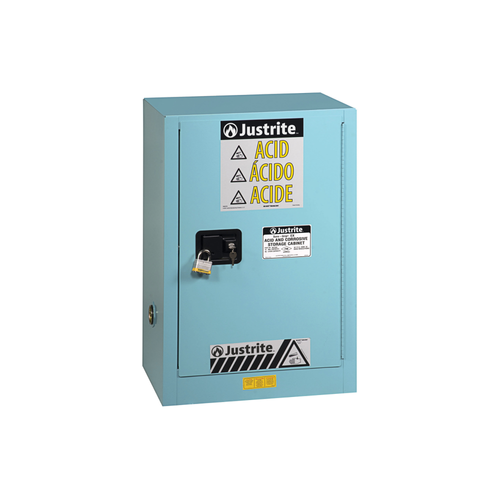 Justrite® Acid Safety Cabinet, Compact Style, 15 gallon Blue self-closing