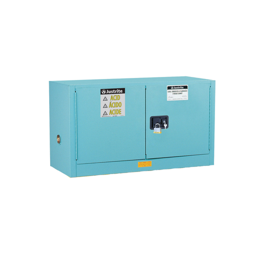 Justrite® Acid Safety Cabinet, Piggyback, 17 gallon Blue self-closing