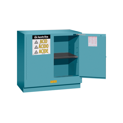 Justrite® Under-Counter Acid Cabinet, 22 gal Blue self-closing