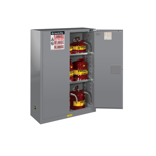 Justrite® Flammable Safety Cabinet, 45 gallon Gray, Self-Closing