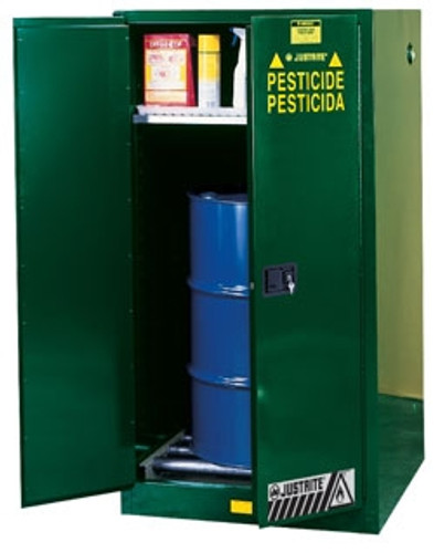Justrite® Pesticide Drum Cabinet, 55 gal, Rollers green, manual