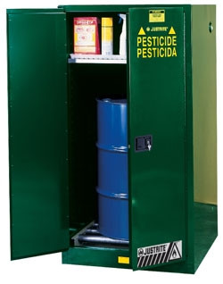 Justrite® Pesticide Drum Cabinet, 55 gal, Rollers green, Self-Closing