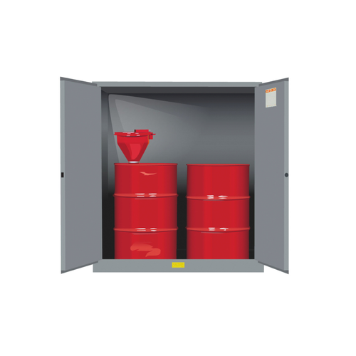Justrite® Flammable 2-Drum Cabinet with support, 2-Drum, Gray, manual