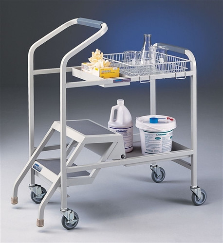 Lab Cart, Stockroom Cart with Built-in Step Ladder